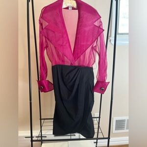 Vintage A.J. Bari Pink sheer and black Dress Sz 4 Rare excellent condition